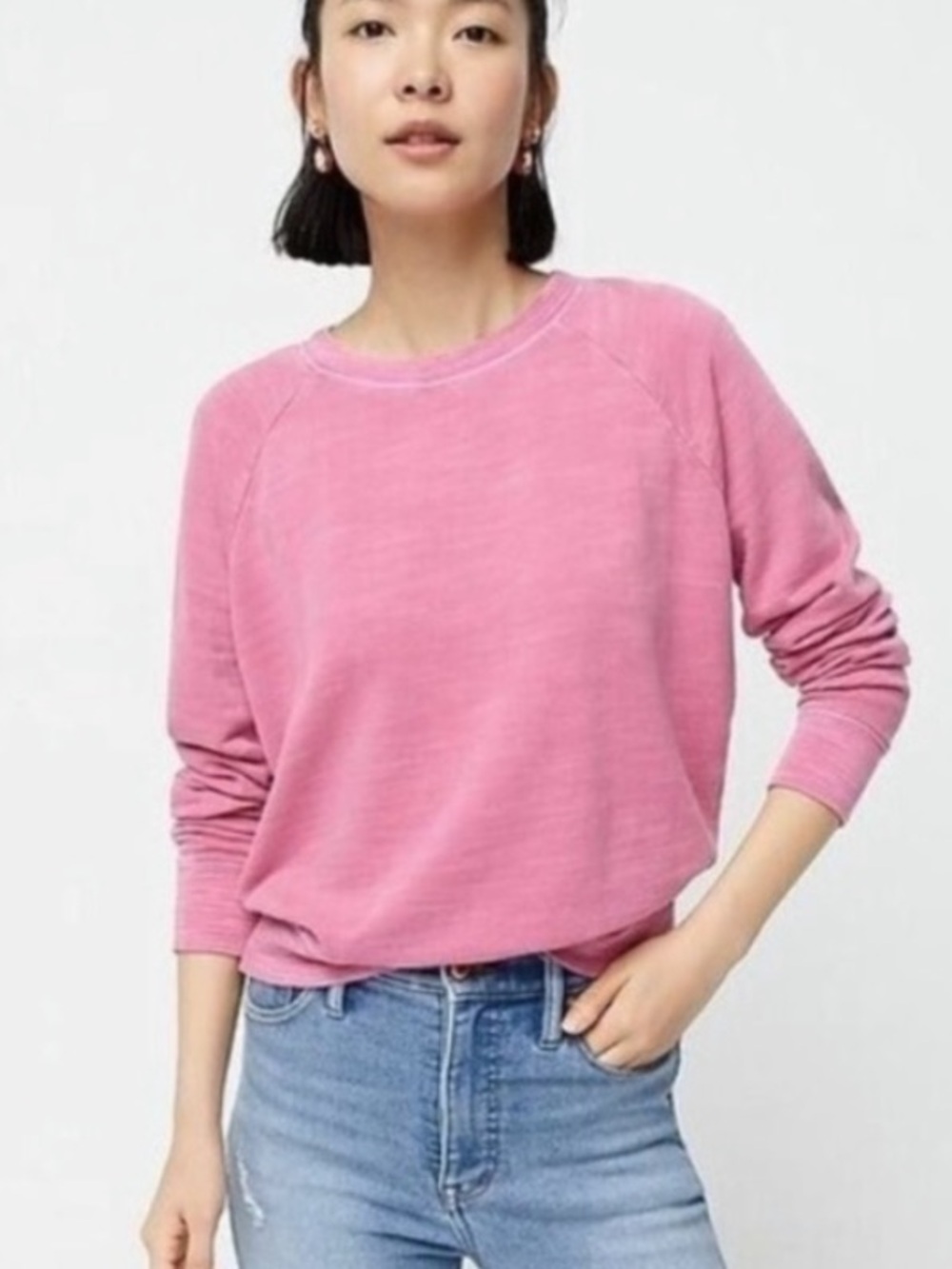 J. Crew Vintage Cotton Terry Crewneck Sweatshirt Pink Relaxed Size Medium Lounge